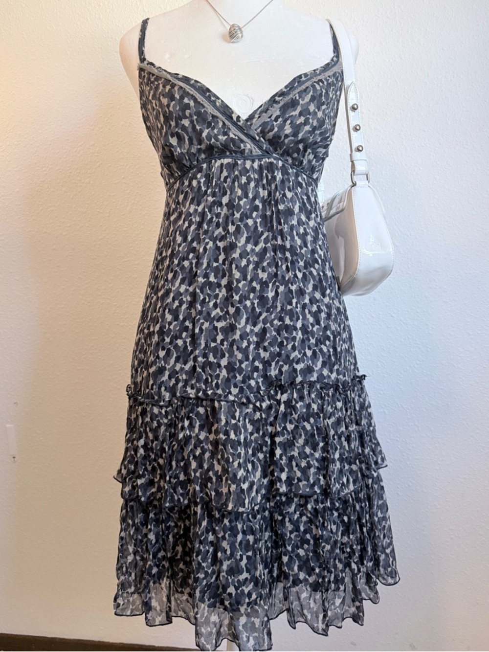 Vintage Cynthia Steffe Silk Babydoll Tiered Midi Dress Y2K Fairy Coquette